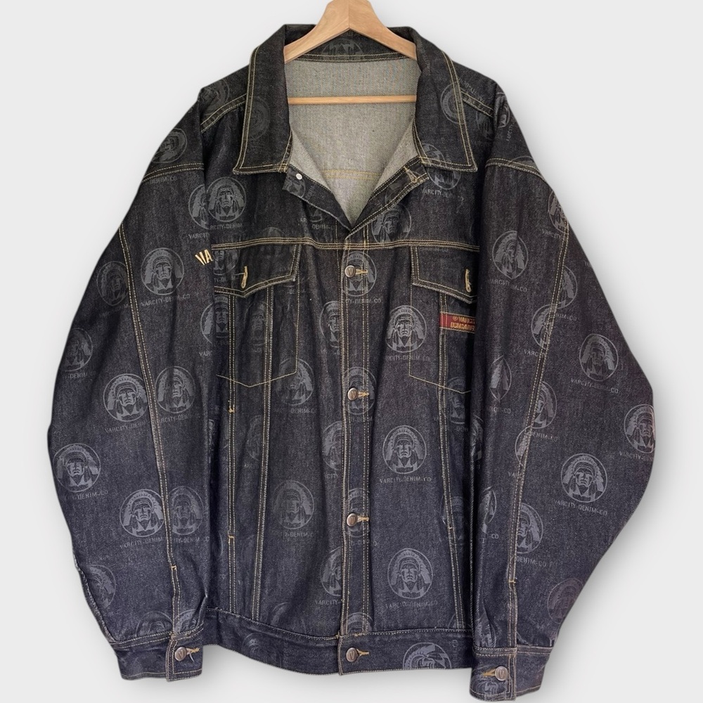 Vintage Varcity by No Joke Denim Co Dungarees Heavyweight Black Denim Jacket XXL